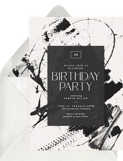 Black and white party: Oil and Charcoal Invitation