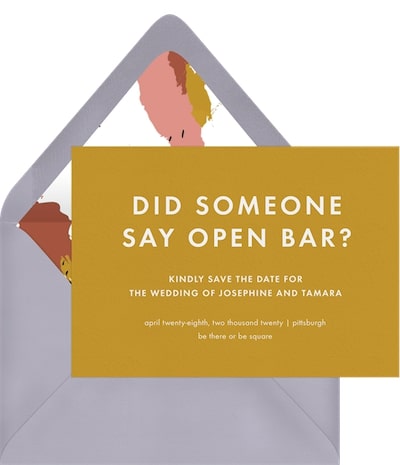 Save the date text: Open Bar Save the Date