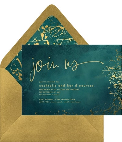 Elopement reception invitations: Painted Gold Invitation