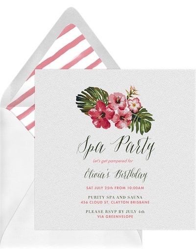 Spa birthday party: Painted Hibiscus Invitation