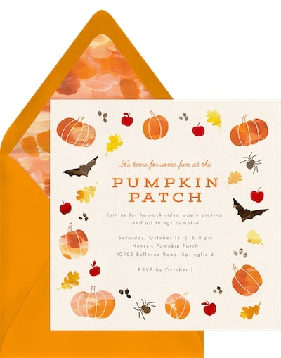 Fall birthday party ideas: Painted Pumpkin Patch Invitation
