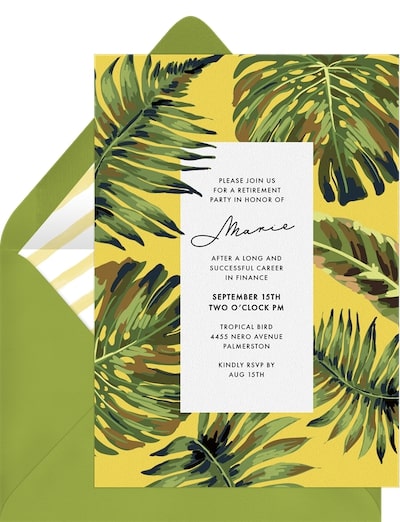 Retirement party ideas for coworker: Palm Leaves Invitation