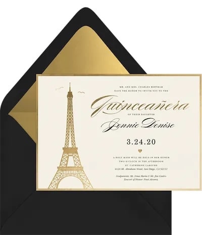 Quinceanera themes: Parisian Quince Invitation