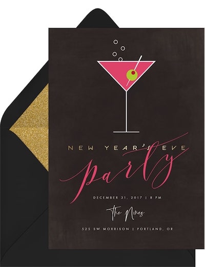 Virtual New Years Eve party: Party Martini Invitation