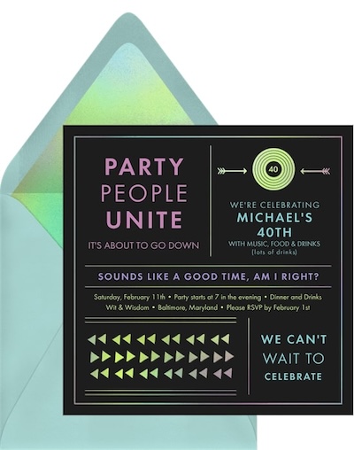Men birthday invitation: Party People Unite Invitation