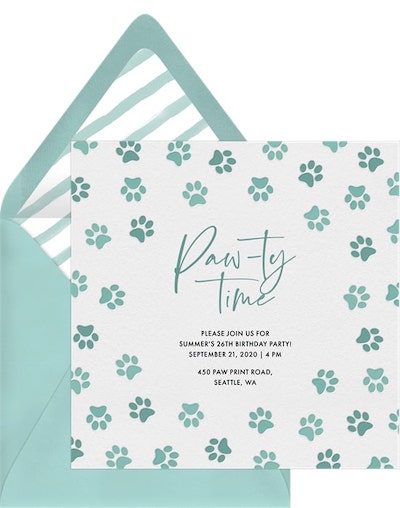 Cat birthday invitations: Pawty Paw Prints Invitation