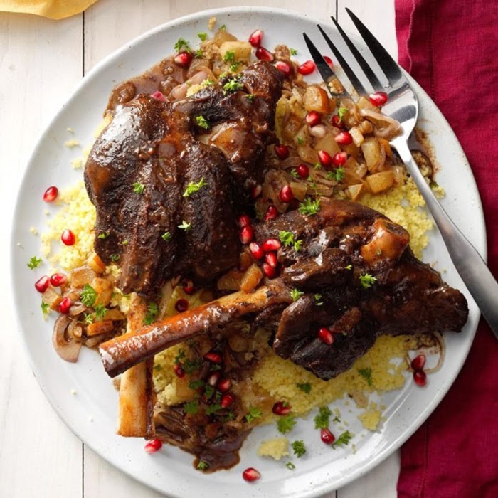 Non-traditional thanksgiving dinner ideas: Pear and pomegranate lamb tagine