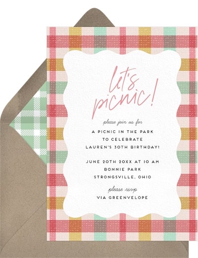 Picnic invitation: Plaid Picnic Blanket Invitation