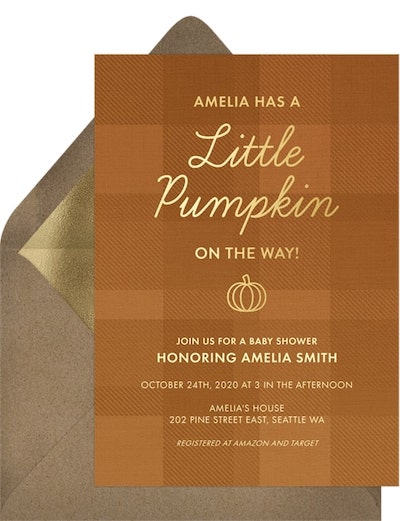 Fall themed baby shower: Plaid Pumpkin Invitation