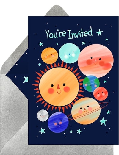Unique first birthday party ideas boy: Planets Invitation