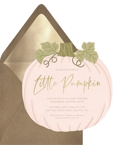 Pink and gold baby shower: Playful Pumpkin Invitations