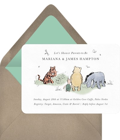 Book themed baby shower: Pooh And Friends Invitation