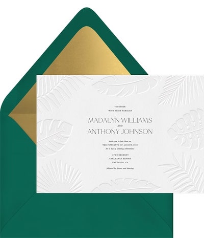 Wedding invitations with RSVP cards: Pressed Palms Invitation
