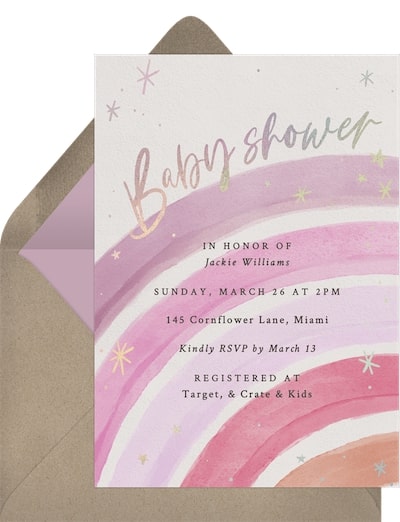 When to send baby shower invites: Rainbow's End Invitation