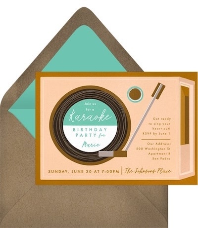 30th birthday ideas: Record Player Invitation