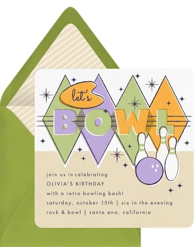 11 year old birthday party ideas: Retro Bowl Invitation