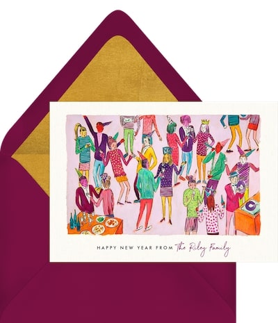 Happy New Year wishes for family: Retro Revelry Greetings Card