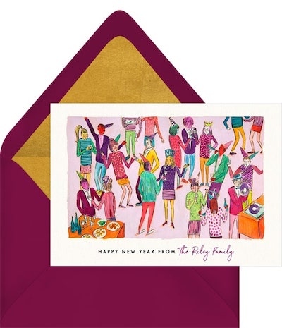 Happy New Year wishes for family: Retro Revelry Greetings Card