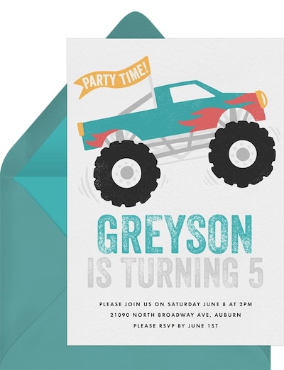 Monster truck invitations: Rev Your Engines Invitation
