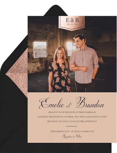 Photo wedding invitations: Ribbon Monogram Invitation