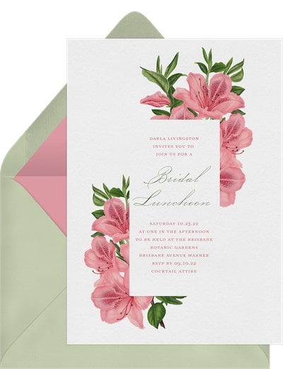 Bridal shower vs bachelorette party: Romantic Rhododendrons Invitation