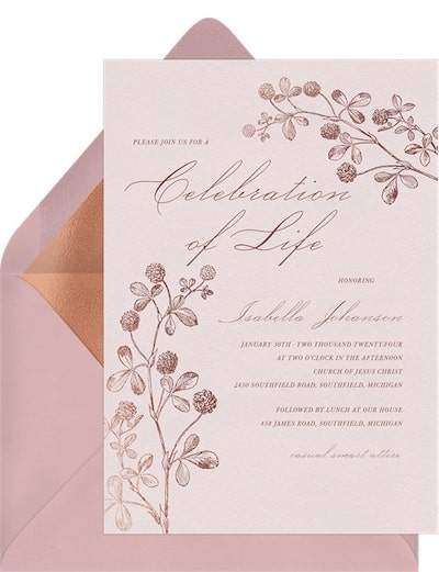 Funeral invitation: Rose Gold Clover Invitation