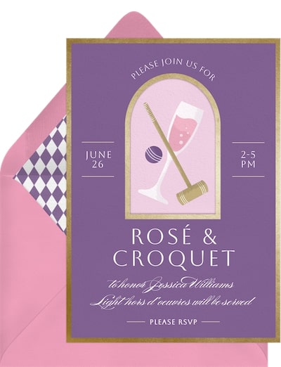 Couples wedding shower invitations: Rosé and Croquet Invitation