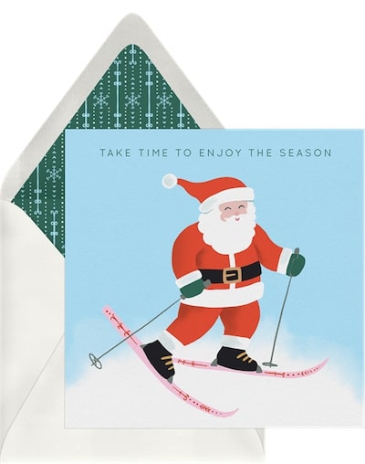 Santa On Skis Card