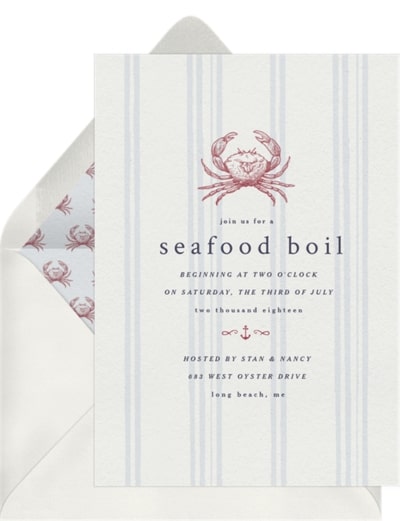 Seafood and lobster boil striped invitation