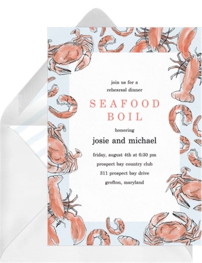 Seafood boil rehearsal dinner invitation from Greenvelope