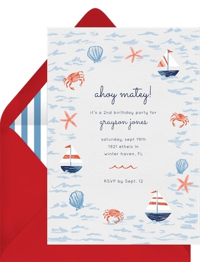 Summer birthday party themes: Seaside Fun Invitation