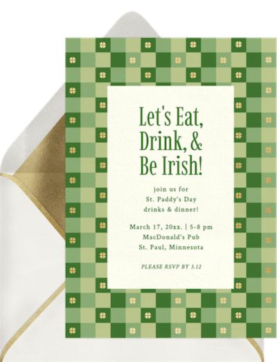 St Patricks Day party: Shamrock Checkers Invitation