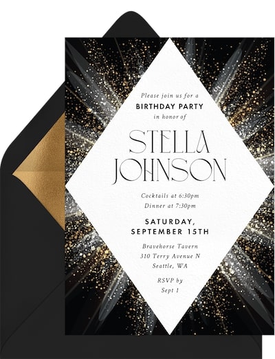 18th birthday party ideas: Shimmering Deco Diamond Invitation