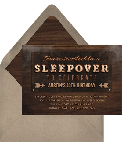 12 year old birthday party ideas: Sleepover Sign Invitation