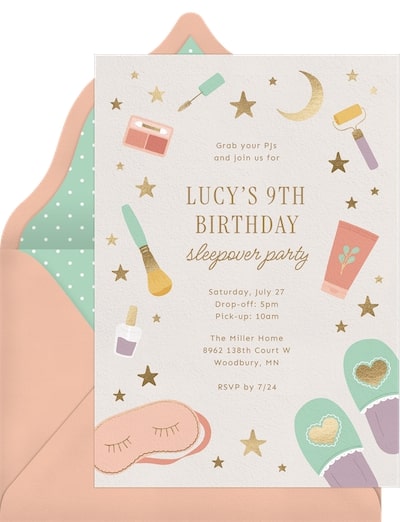 Birthday ideas for teenage girl: Sleepover Spa Invitation