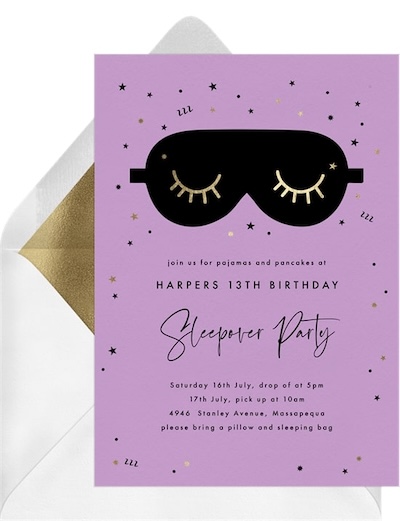Party themes for teens: Sleepy Mask Invitation