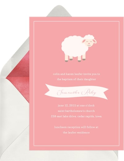 Baptism invitations girl: Smiling Lamb Invitation
