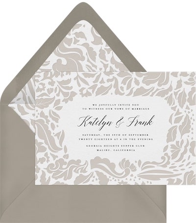 Wedding invitations with RSVP cards: Sophisticated Damask Invitation