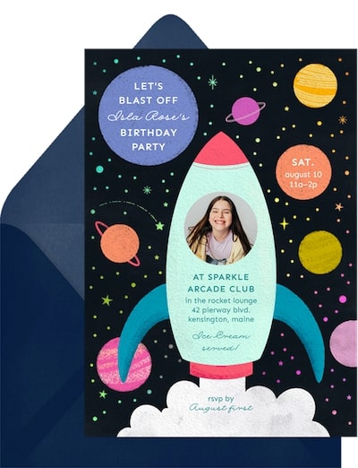 12 year old birthday party ideas: Space Blast Off Invitation