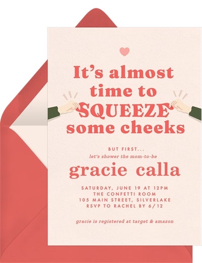 Baby shower invitations: Squeeze Some Cheeks Invitation