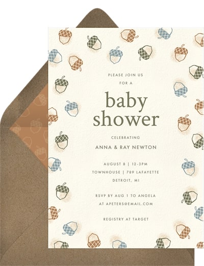Baby shower checklist: Stamped Acorns Invitation