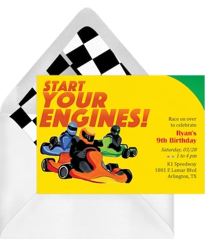 Birthday party ideas: Start Your Engines Invitation