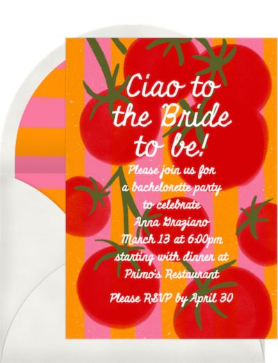 Bachelorette party theme ideas: Striped Tomatoes Invitation