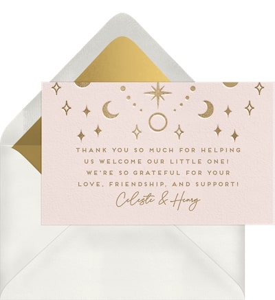 Baby shower thank you card wording: Sun Moon & Stars Thank You Note