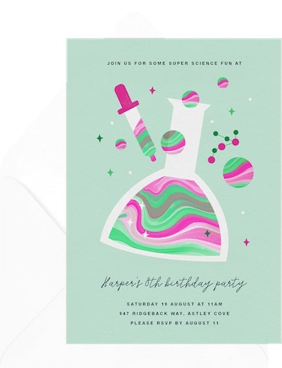 7 year old birthday party ideas: Super Science Invitation