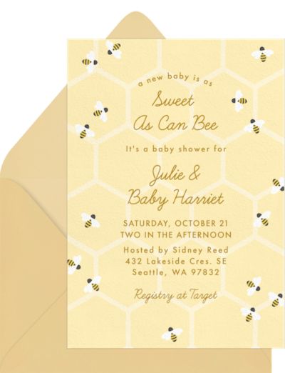 Spring baby shower themes: Sweet Bee Invitation