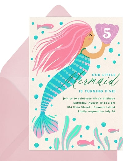 Girls first birthday theme: Sweet Mermaid Invitation