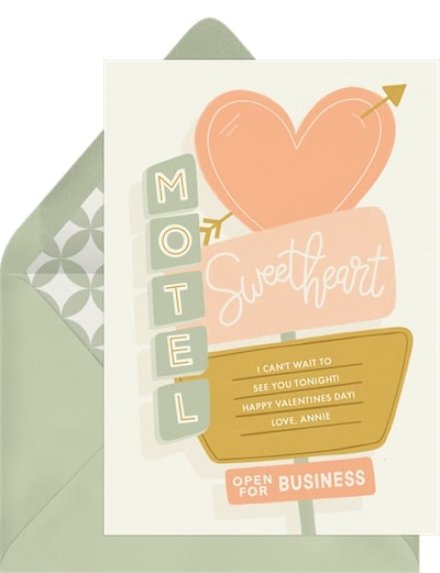 Vintage valentine cards: Sweetheart Motel Card