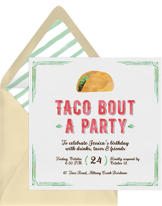 Taco party ideas: Taco Bout A Party Invitation