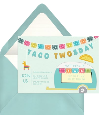 2nd birthday themes girl: Taco Twosday Invitation